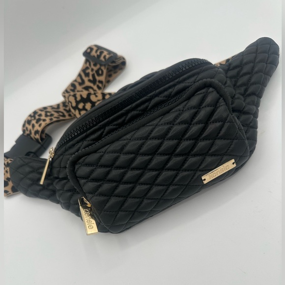 Kensie Black Quilted Fanny Pack w/ Leopard Strap – EUC ♥️ - Picture 15 of 17